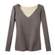 thumbnail image 1 of Camiseta de manga larga para mujer, camisa elástica de capa básica con cuello en V, ropa interior térmica para mujer, 1 of 7