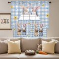 thumbnail image 4 of Happy Easter Gnome Swag Curtains Valance & Tier Set, Rabbit Ear Color Eggs Daisy Flower Blue Plaid 3 Pcs Set Kitchen Swag Valances and Tiers 24 Inch Length Rod Pocket Curtain Drapes for Bedroom, 4 of 9