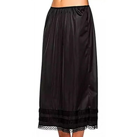 

Puloru Women Under Long Skirt Dress Waist Half Slip Black White Lace Petticoat UK