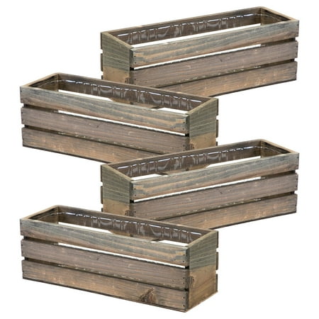 Wood Planter Box with Wine Crate Styled, 12x4 Inch 