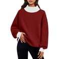 thumbnail image 3 of Otntypg Mock Neck Patchwork Sweatshirts for Women Trendy Fall Long Sleeve Color Block Pullover Tops Loose Lightweight Comfy Oversized Sweatshirt, 3 of 8