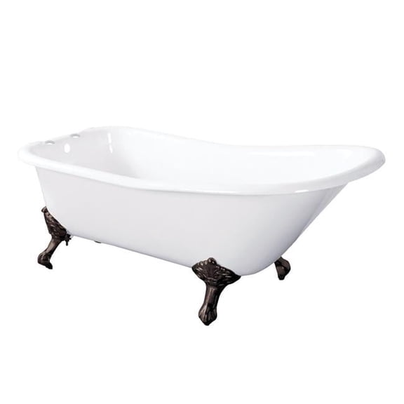 67 in. Cast Iron Single Slipper Clawfoot Tub with 7 in. Faucet Drillings - Oil Rubbed Bronze, White