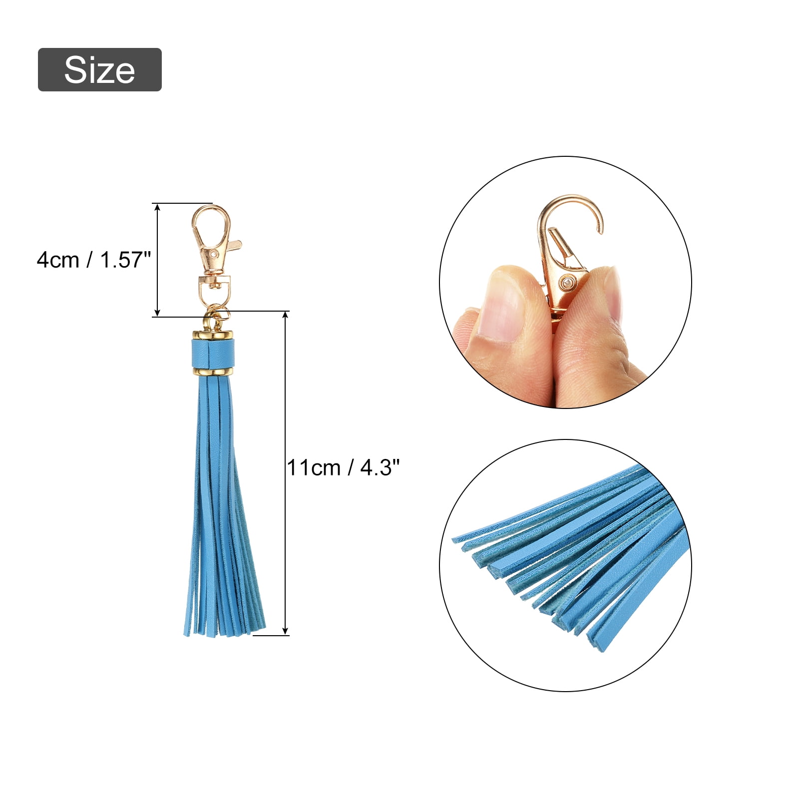 Unique Bargains PU Leather Tassel Keychain Charm with Lobster Swivel for Crafting Sky Blue