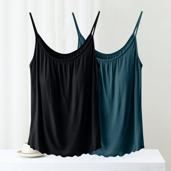 LYEAA Plus Size Tank Tops for Women 2 Pack of Spaghetti Strap Loose Summer Casual Beach Cami Shirt Solid Crew Neck Sleeveless Breathable Fashion Ladies Pullover Shirts Green L