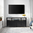 thumbnail image 3 of Walker Edison Modern Solid Wood 58" TV Stand with Glass Top, Black, 3 of 12
