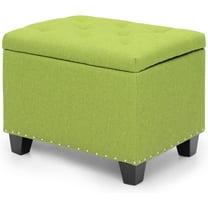 25 Inches Storage Ottoman, Upholstered Linen Foot Rest Stool for Couch with Hinged Lid, Ottoman with Storage for Living Room, Bedroom, Entryway, Load up to 600 lbs, Green
