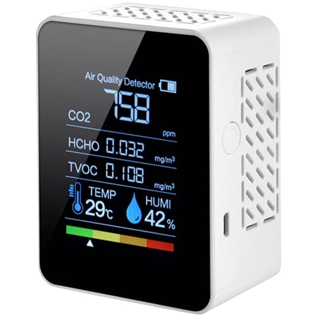 Monitor De Calidad Del Aire 5 En 1 Medidor De Dióxido De Carbono Eléctrico Recargable Con Batería De 1200 Mah Detector Digital De Co2 Temperatura Humedad Hcho Tvoc Analizador De Aire Para Oficina En C Muyoka Hogar