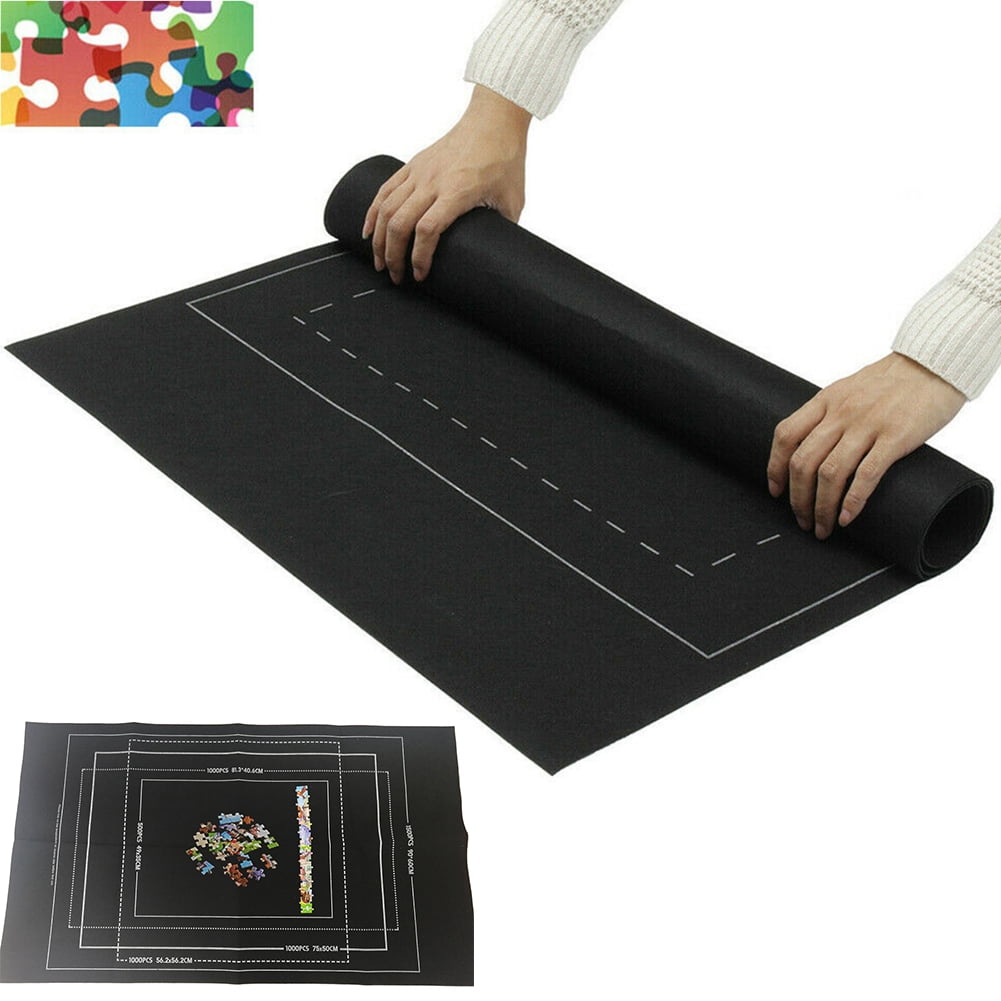 Puzzle Roll Up Mat Jigsaw Storage Felt Mat Jigsaw Fun Game Storage Pad Blanket Jigsaw Puzzle Roll Mat Black-A