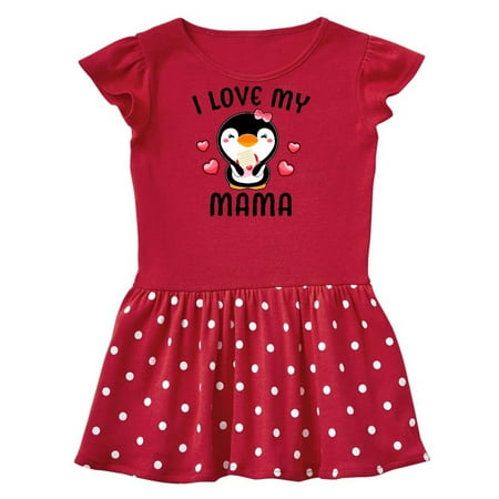 

Inktastic I Love My Mama with Cute Penguin and Hearts Gift Toddler Girl Dress
