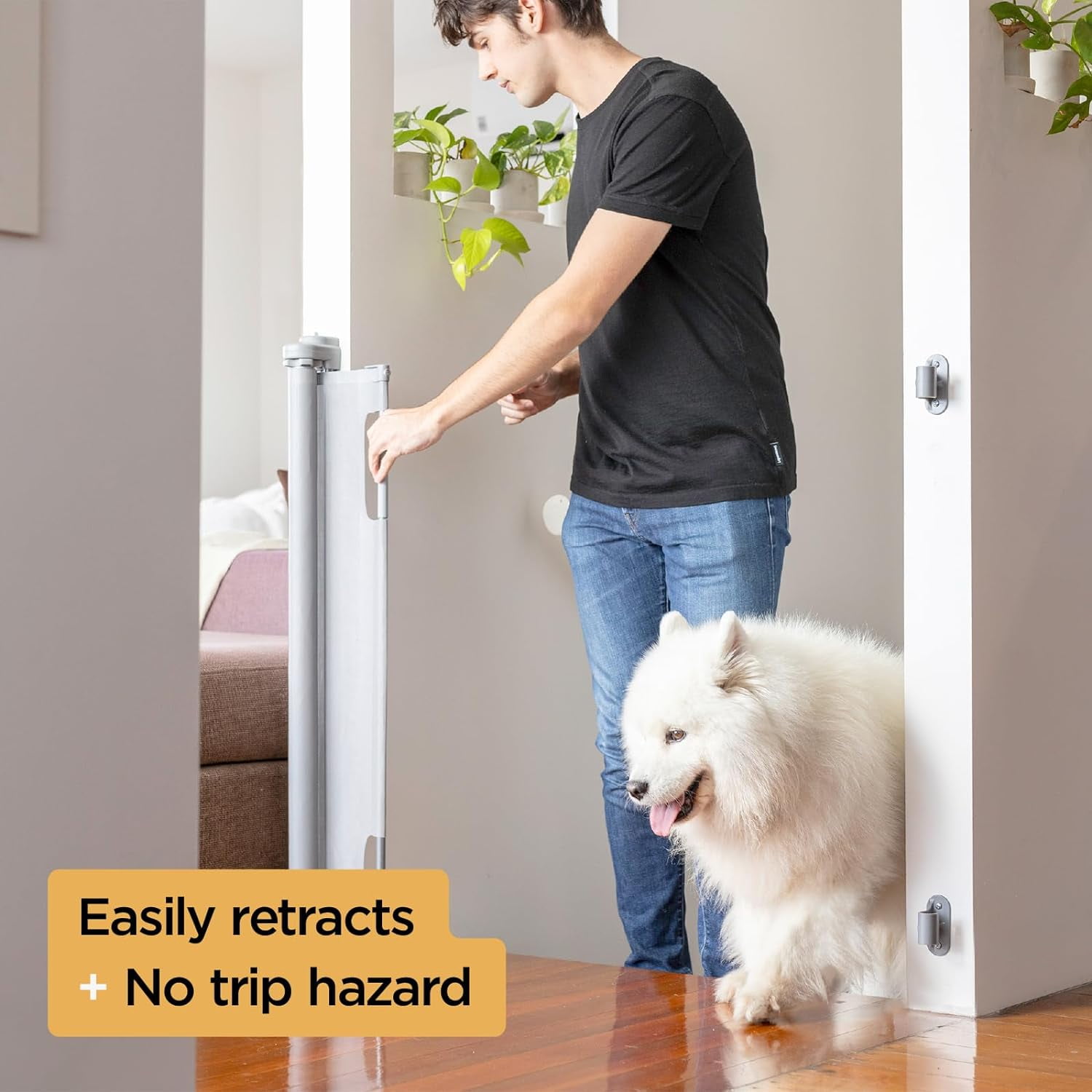Philowng Indoor and Outdoor Claw-Proof Retractable Dog Gate, 36.6" High Extends up to 71" Wide, gray