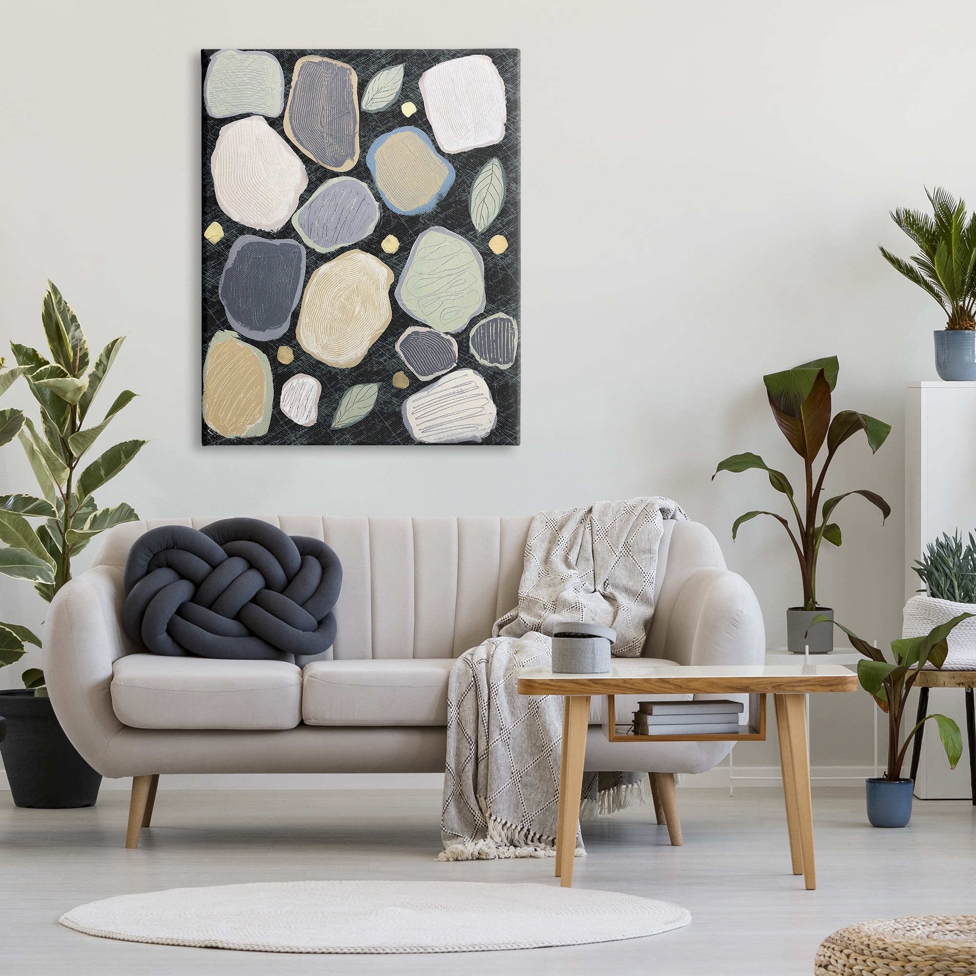 Stupell Industries Abstract Pebbles & Leaves Abstract Painting Gallery Wrapped Canvas Art Print Wall Art, 36 x 48