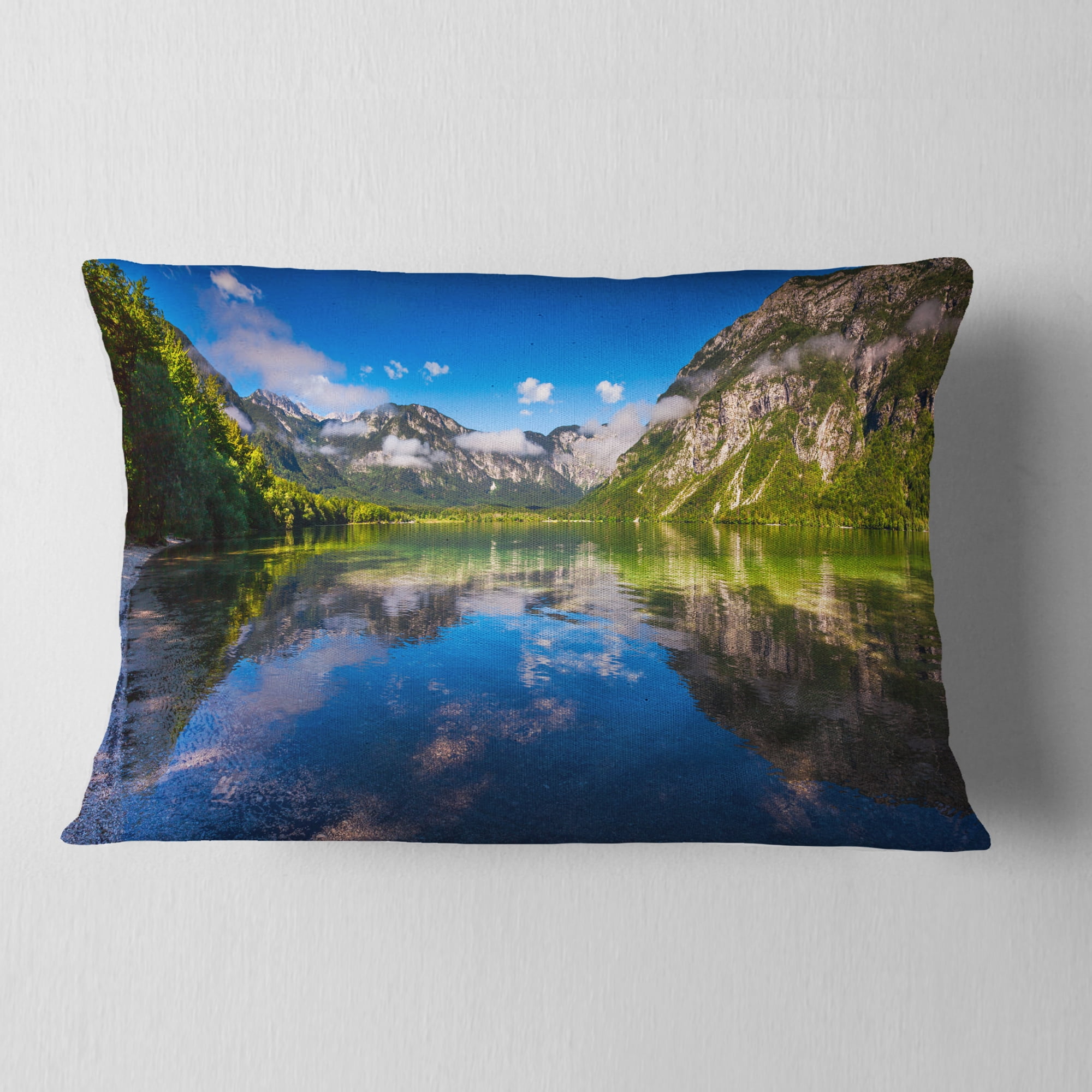 Designart Bohinj Lake in Triglav National Park - Landscape Printed Throw Pillow - 12x20
