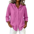 thumbnail image 2 of Purcolt Cotton Linen Hoodies for Women Button Down Sun Protection Tops Casual Summer Collared Beach Vacation Gauze Blouses, 2 of 7