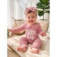 thumbnail image 3 of Cjfdfy Preemie Newborn Baby Girl Fall Outfit, Long Sleeve Little Sister Embroidered Letter Collar Jumpsuit Headwear 2-piece Set Cute Knit Jumpsuit Coming Home Fall Winter Outfit, 3 of 6
