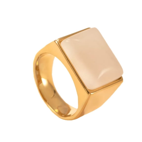 HIJONES Men Women's Square Gemstone Ring Band Stainless Steel Personalized Daily Jewelry White Size 11