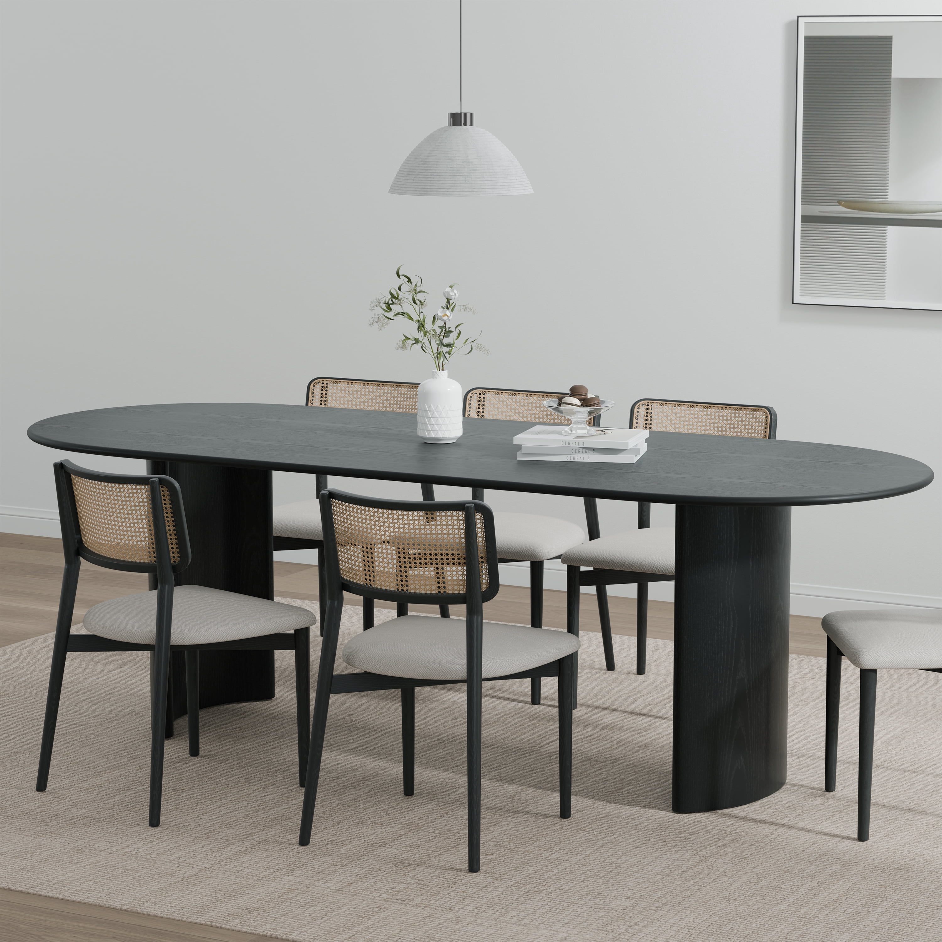 MAYEERTY Modern 79*33.5*30" Oval Black Dining Table with Arc - shaped Legs, Seats 6