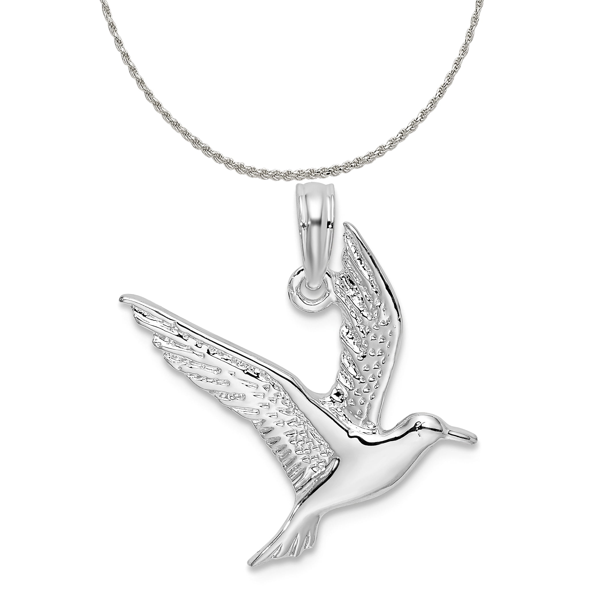 Sterling Silver Girls .8mm Box Chain 3D Soaring Seagull Pendant Necklace