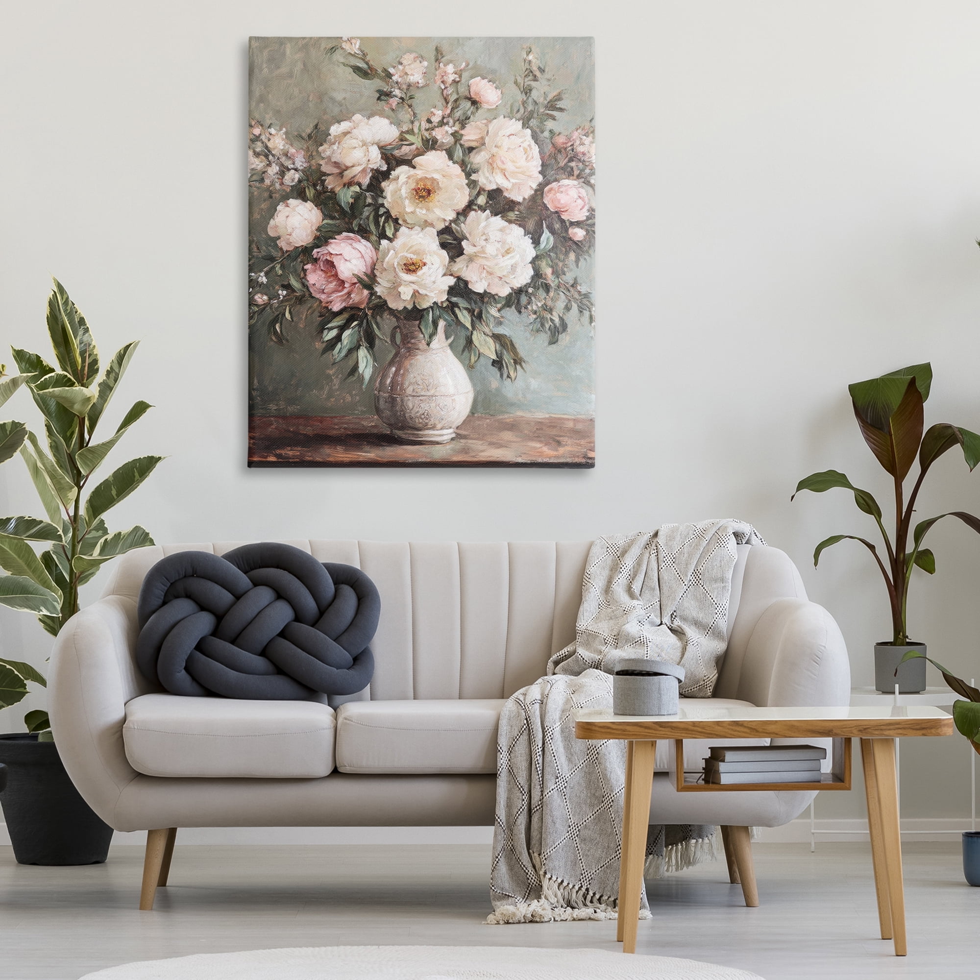 Stupell Industries Pink Peonies Ornate Vase Plants & Flowers Painting Wrapped Canvas Art Print Wall Art, 36 x 48
