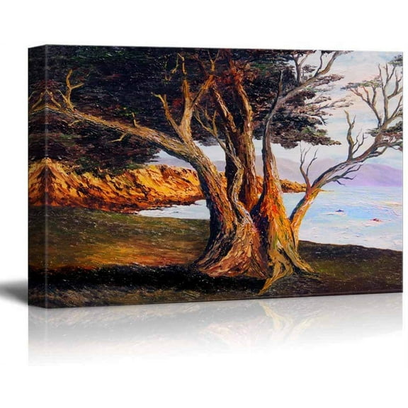 Canvas Prints Wall Art - Beautiful Scenery/Landscape of Old Tree by The Sea in Oil Painting Style | Modern Wall Decor/Home Decoration- 12" x 18"
