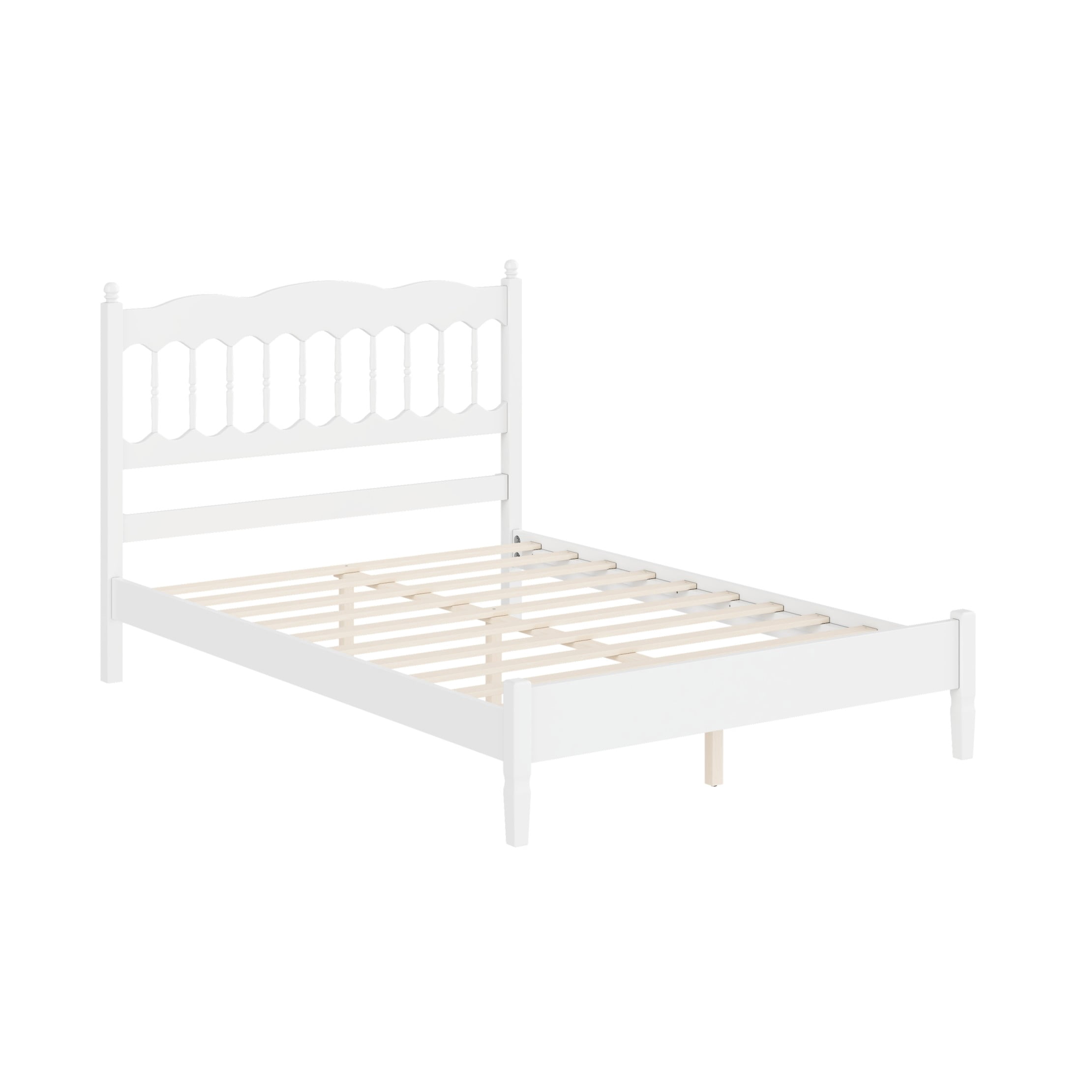 Noble House Onius Countryside Style Full Size Wooden Bed Frame, Heavy-Duty Platform Bed with Center Support, White
