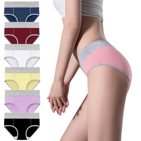 Scyoekwg Women s Underwear Stretchy Mid Waisted Underwear Cotton Comfort Hipster Panties Ladies Underpants Patchwork Briefs 6 Pack(Black XXXXXL)