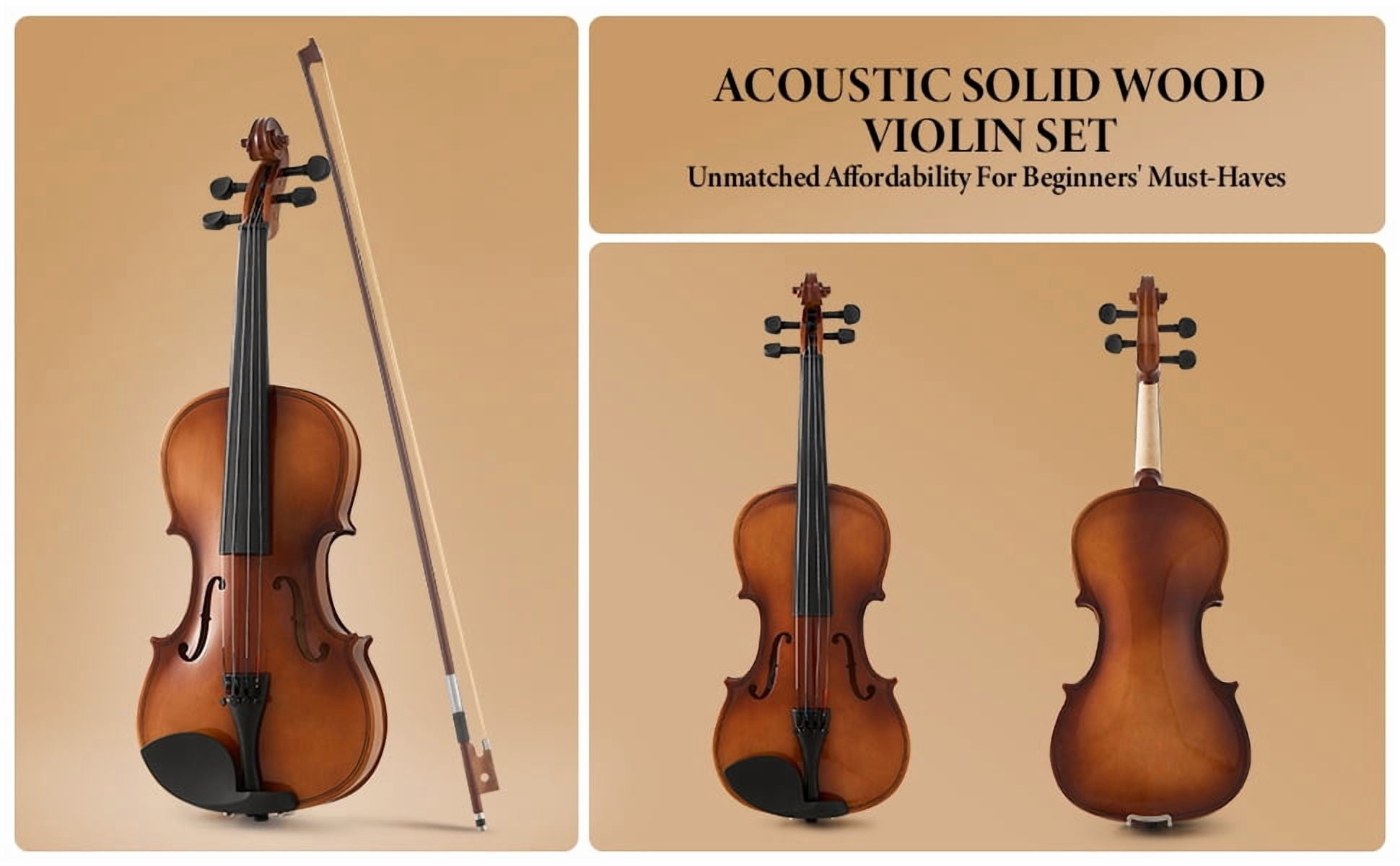 RIGO 4/4 Full Size Basswood Violin, Beginner Acoustic Violin Set with Case, Bow, Rosin, Natural Light Finish for Adults Teens Students