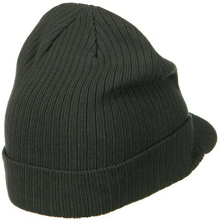 Big Knit Ribbed Beanie with Visor - Charcoal XL-3XL
