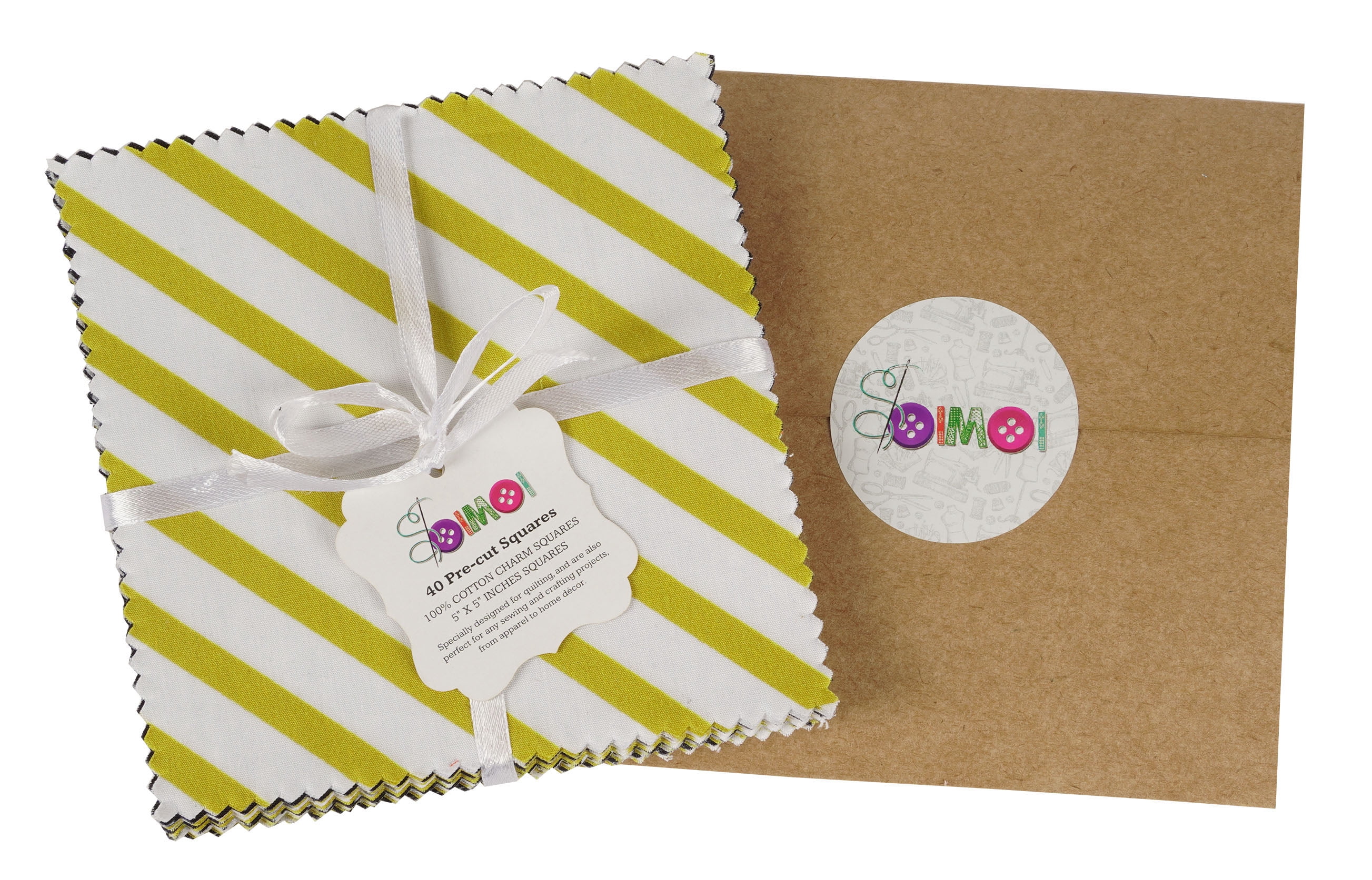Soimoi Stripes Print&nbsp;Precut 10-inch Cotton&nbsp;Fabric&nbsp;Quilting&nbsp;Squares&nbsp;Charm Pack DIY Patchwork Sewing Craft-White