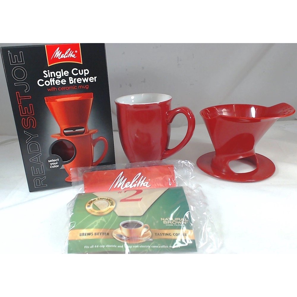 64011, Melitta 1 Cup Coffee Brewer with Red Ceramic Mug