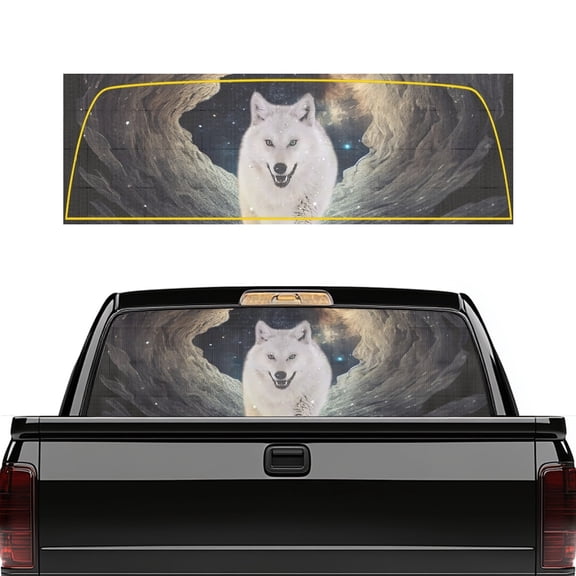 POLERO White Wolf Pickup Truck Rear Window Decal 66.9 x 22.4 Inch, Fade Resistant Sun Blocking Vinyl Perforated Decal for Most Trucks SUVs