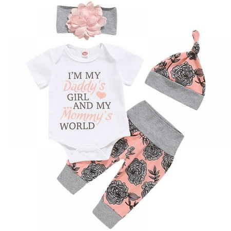 

SYNPOS Newborn Infant Baby Girl Clothes Summer Outfits Infant Romper Pants Cute Toddler Girl Clothes Gift Set 0-18 Months