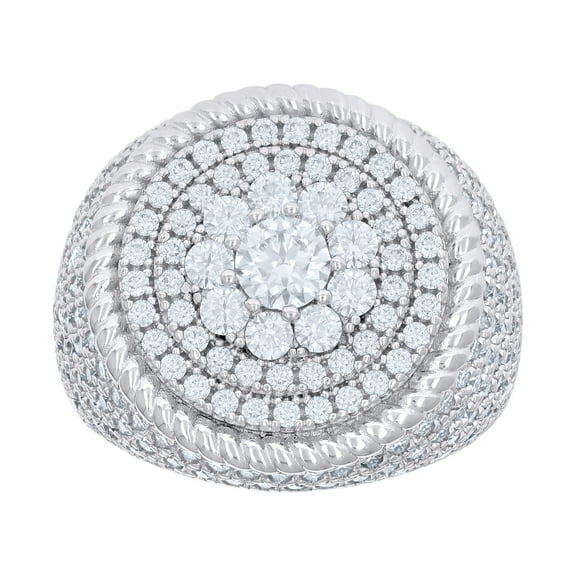 925 Sterling Silver Round Cut Solitaire Moissanite Men's Flower Center Double Halo Braided Pinky Ring 4.15 Ct. | Size 8