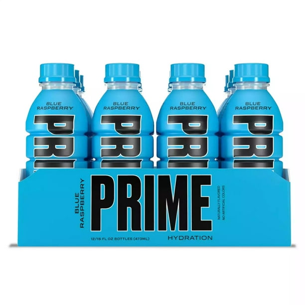 Prime Hydratation avec mélange BCAA pour la récupération musculaire  Framboise bleue 16 oz (12/paquet) 