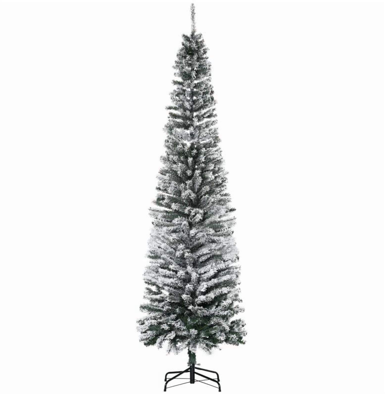 7.5ft Snow Flocked Pencil Christmas Tree 738 Tips Flame Retardant Small Space Holiday Decor