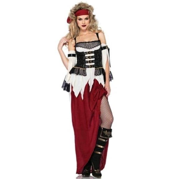 Leg Avenue Women's 3 Piece Buried Treasure Beauty Pirate Costume, Burgundy/Blue, Medium