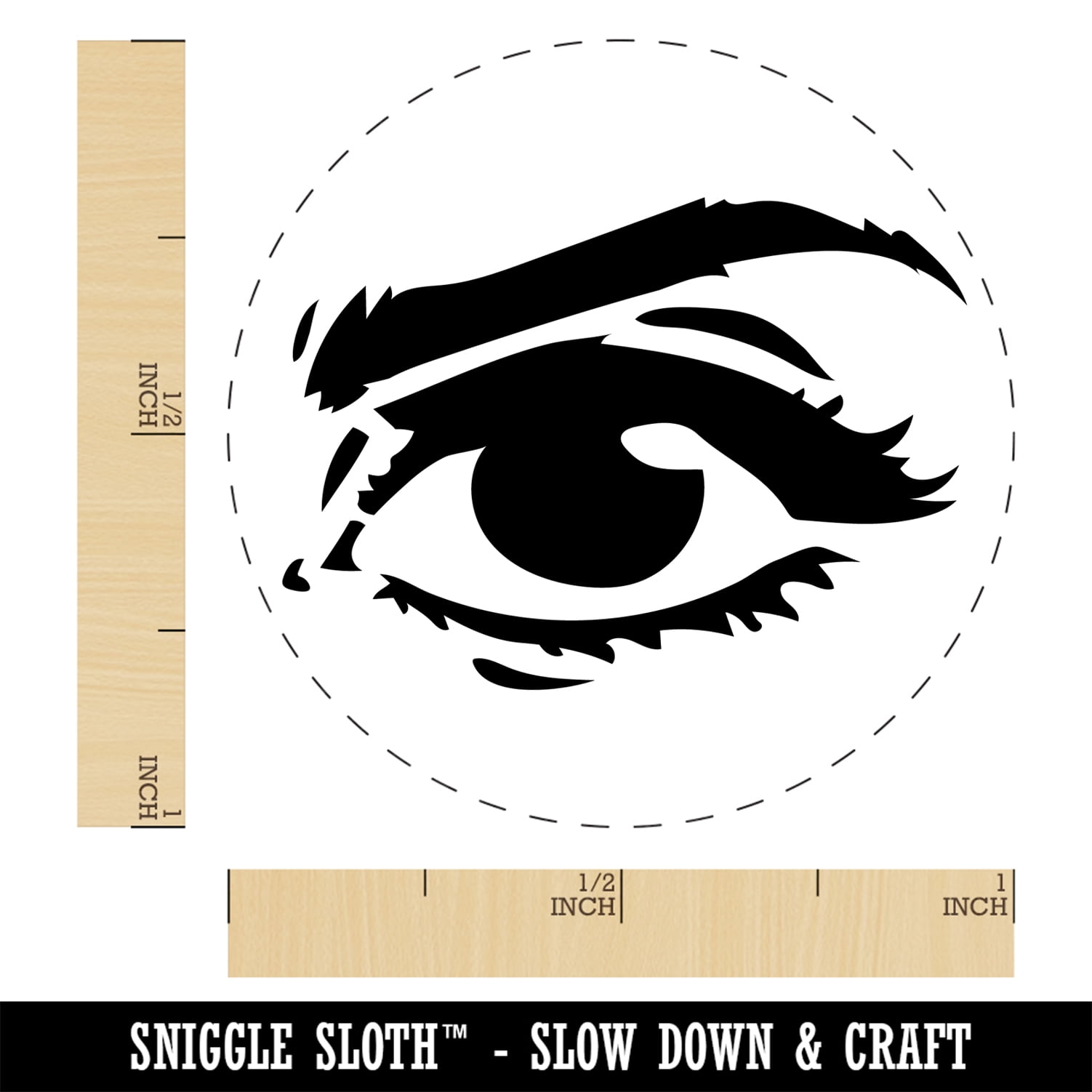 Woman's Right Eye with Eyebrow Mascara and Eye Shadow Self-Inking Rubber Stamp Ink Stamper - Lime Green Ink - Medium 1 Inch
