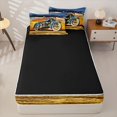 thumbnail image 4 of Castle Fairy Vintage Motorcycle Zipper Full Size Comforter Sets with Fitted Sheet and 2 Pillowcases,Sunset Art Zipper Bedding Set for Bedroom,Blue Orange,4pcs,Black Reversible, 4 of 6