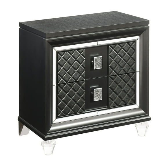 Elegant 2 Nightstand In Metallic Grey For Bedroom Decor With 2 Practical Drawers