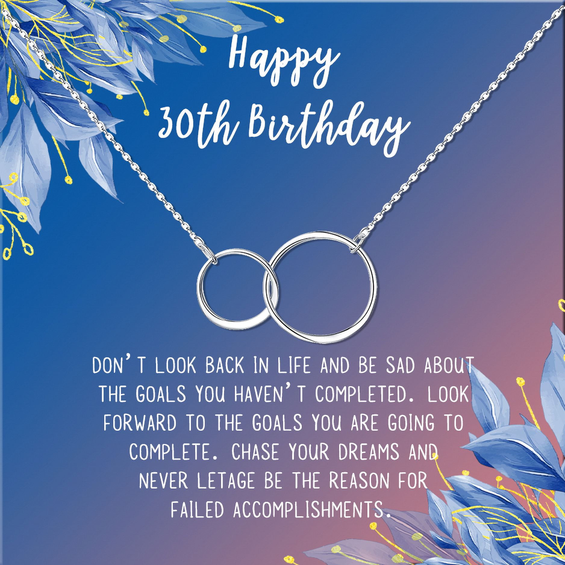 Anavia Happy 30st Birthday Gifts Stainless Steel Fashion Necklace Birthday Card Jewelry Gift for Her, Birthday Gift for Wife-[Silver Infinity Double Ring, Blue-Orange Gift Card]