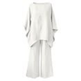 thumbnail image 4 of Endives Women's Lounge Set Cotton Linen Shirt and Wide Leg Pant Comfortable Loose Fitting Top And Pants Two Piece Set Spring Summer White, 4 of 4