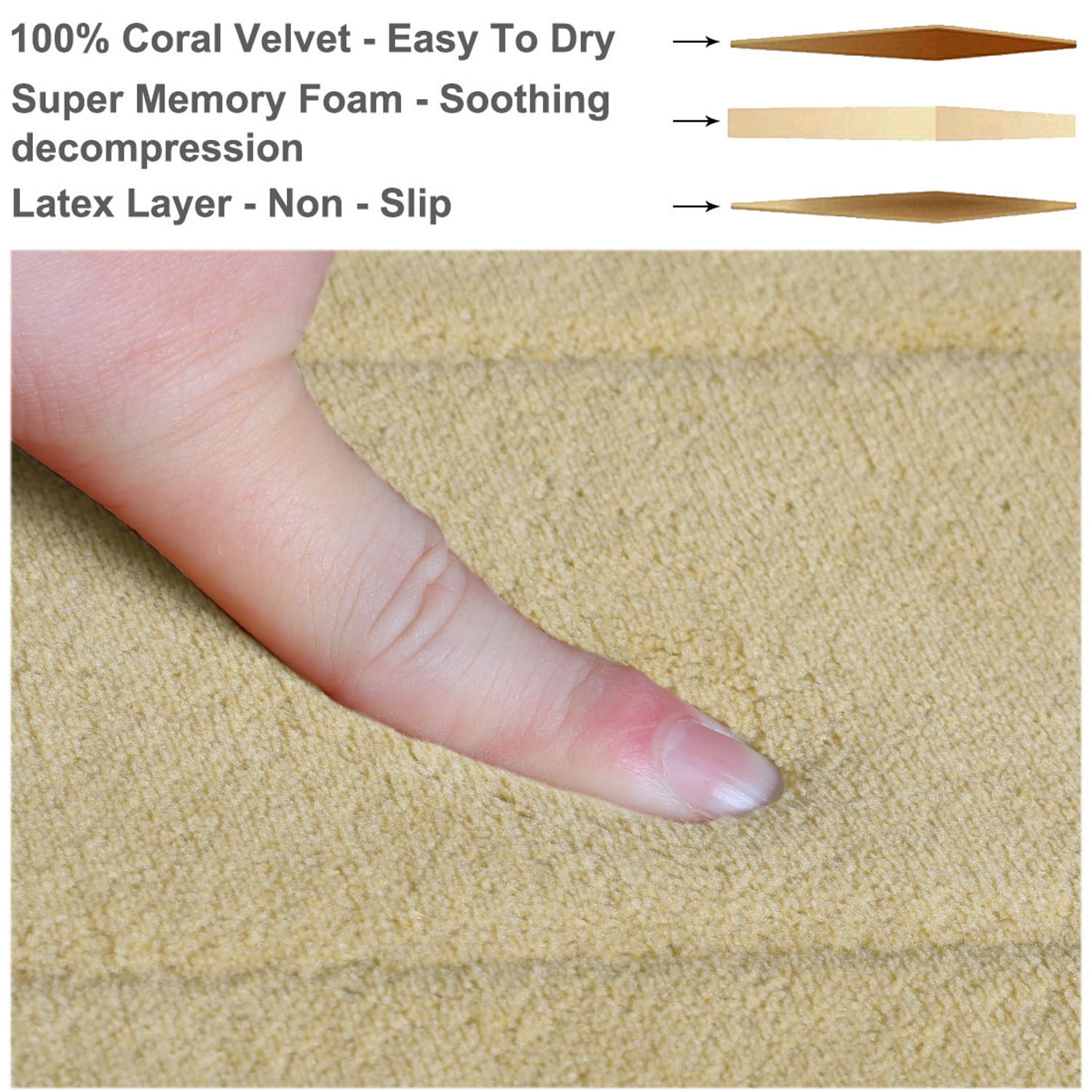 PiccoCasa Memory Foam Bath Mat Thin Absorbent Bath Rug Mat for Bathroom, Beige 32" x 20"