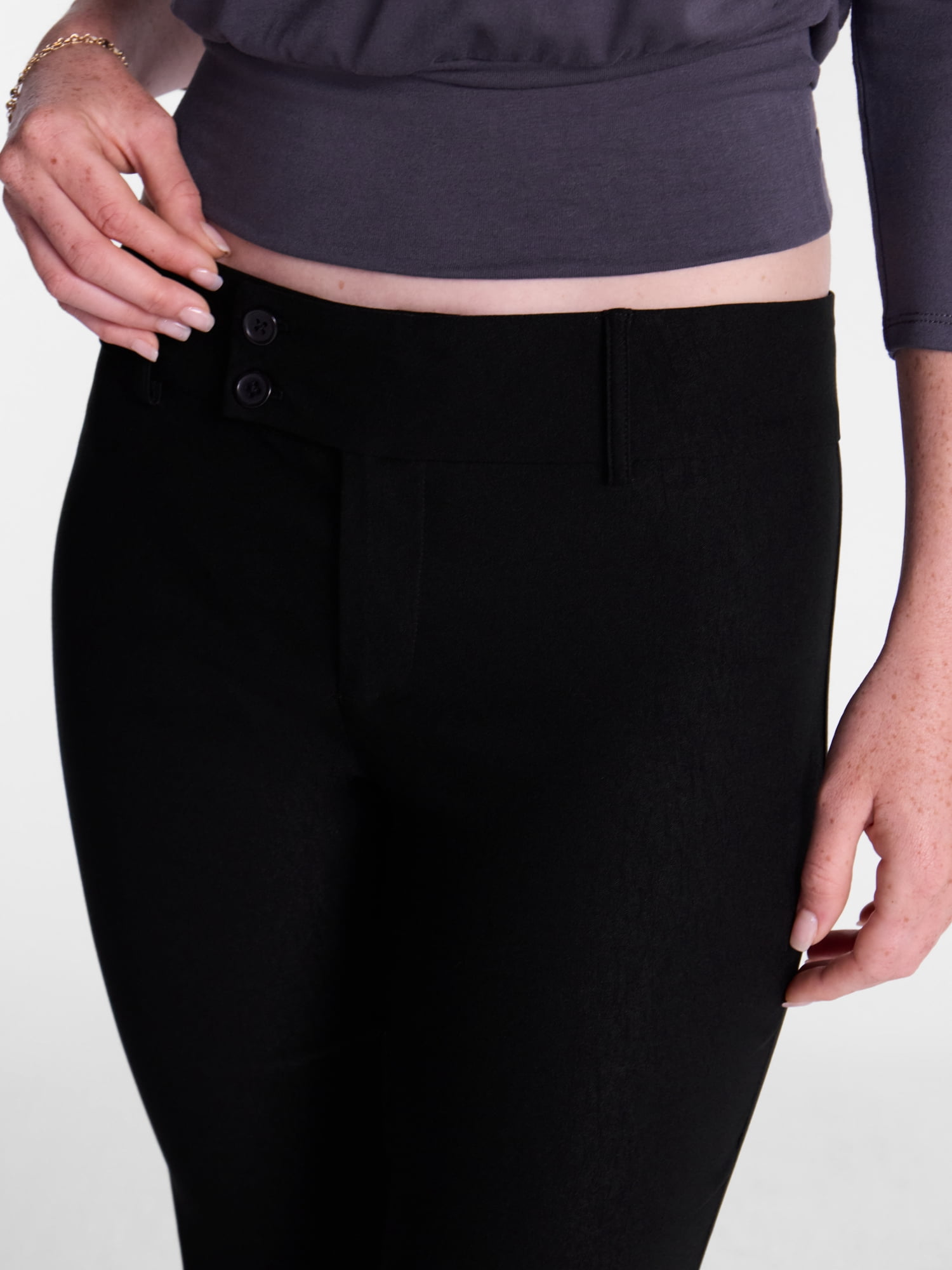 No Boundaries Button Front Trousers, 33'' Inseam, Women’s XXS-XXL