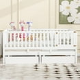 thumbnail image 2 of Full Size Daybed with Fence Guardrails and 2 Drawers, Wood Full Bed Frame with Storage, Split into Independent Floor Bed & Daybed for Bedroom, Living Room, White, 2 of 9