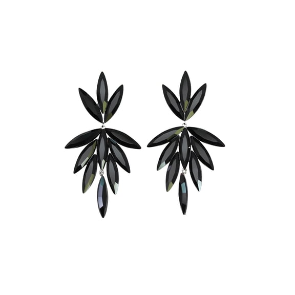 Faship Gorgeous Black Rhinestone  Crystal Floral Dangling Earrings