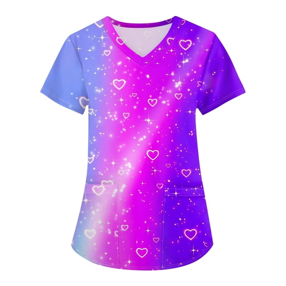 Hearthz S-5XL Valentines Day Scrubs for Women Love Heart Graphic Fitted Scrub Tops Women Stretchy V Neck Short Sleeve Nurses Working Uniforms with Pocket