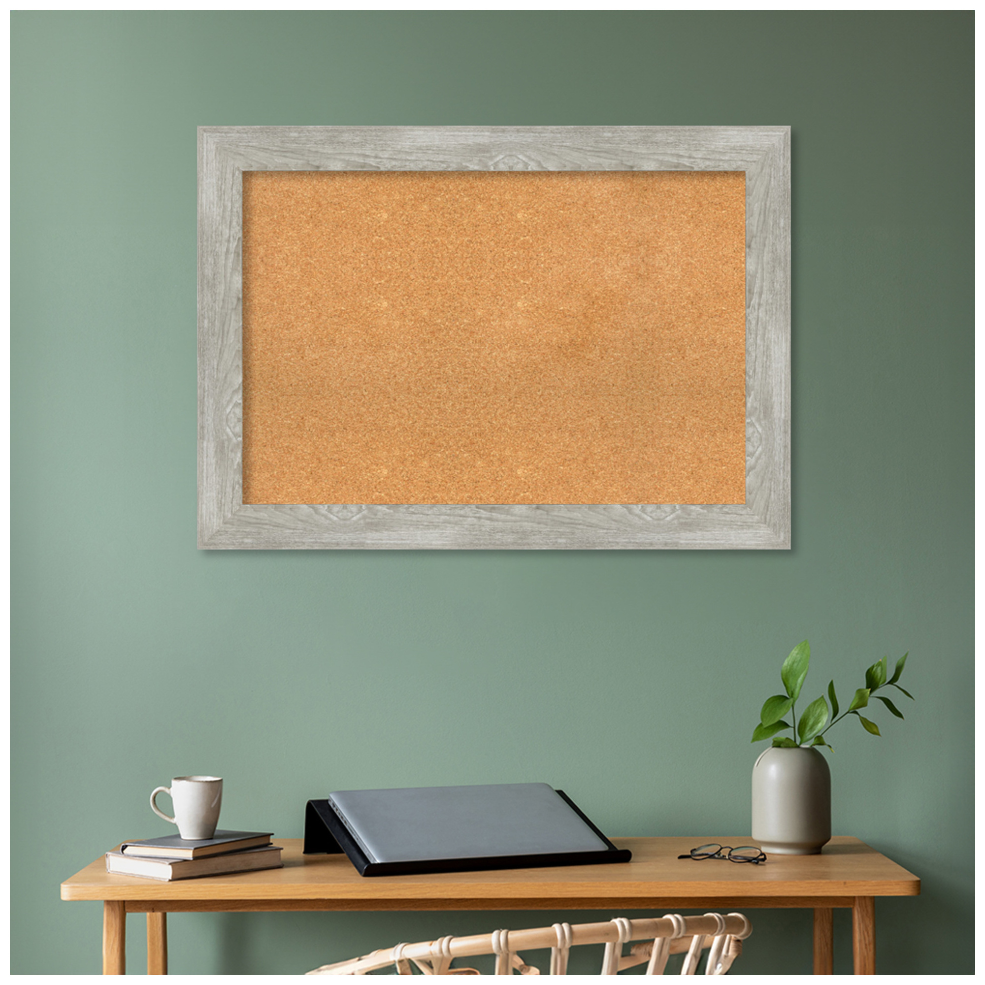 Amanti Art Natural Cork Board Framed Dove Greywash Bulletin Board 42 in. x 30 in.