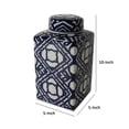 thumbnail image 5 of 10 Inch Lidded Jar, Porcelain Construction, Deep Blue Graphic Trellis- Saltoro Sherpi, 5 of 5