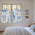thumbnail image 4 of Seahorse Coastal Kitchen Curtains, Summer Beach Starfish Coral Nautical Light Filtering Window Curtain Panels, 2Pcs Rod Pocket Window Treatments Set for Study Room Bathroom Bedroom 52x54 Inches, 4 of 9