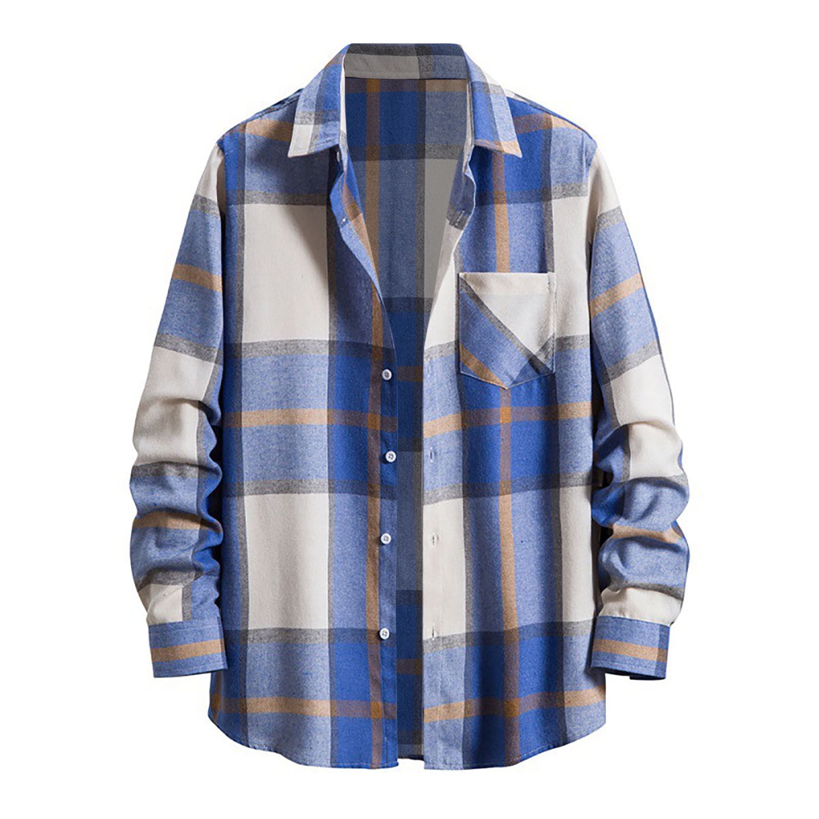 Fankiway Long Sleeve Shirts for Men Fashion Men Casual Plaid Print Pocket Long Sleeves Shirt Blouse Dress Shirts for Men Big and Tall Walmart