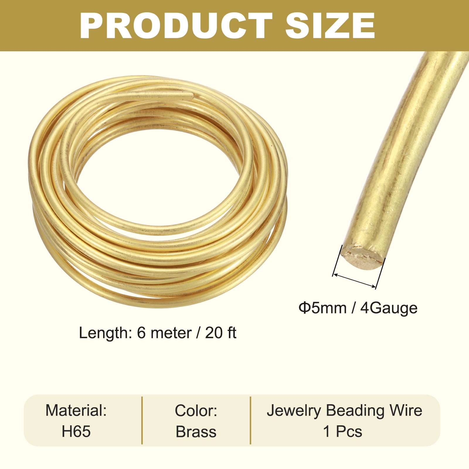 4 Gauge Brass Round Wire, 20 ft Craft Tarnish Resistant Beading Wires